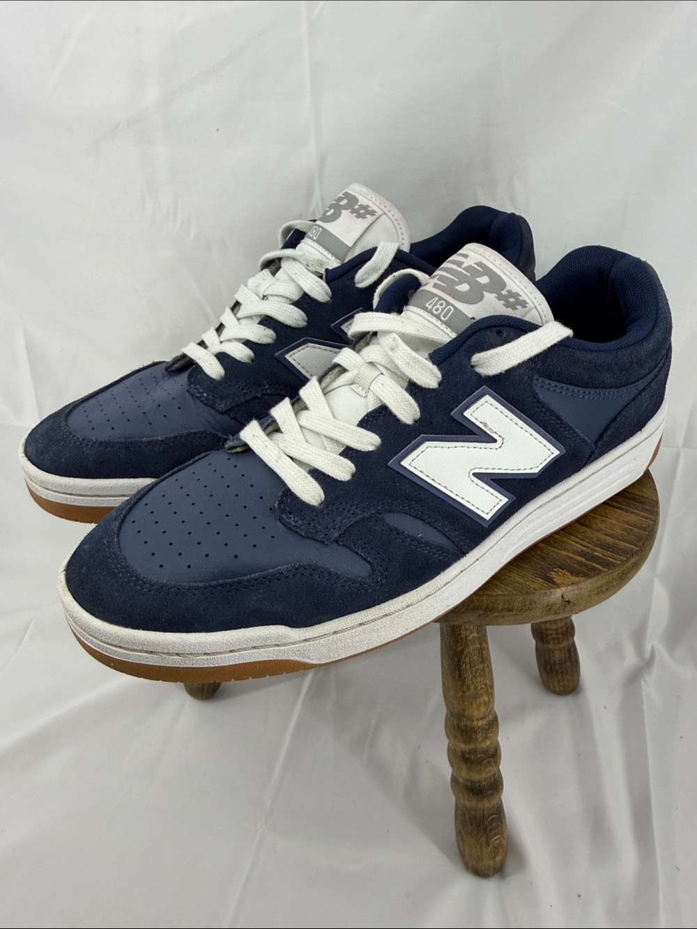 New Balance NB Numeric 480 Leather Low-Top Sneakers in Navy & White, Mens 12